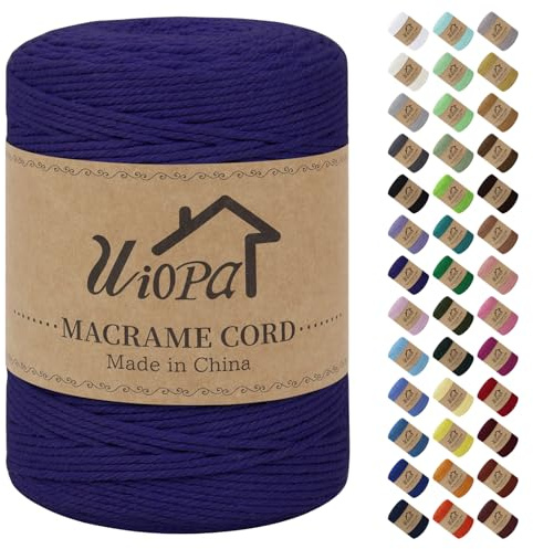 Uiopa Macrame Corda 3mm x 300m Viola Scuro Macramè Filo Corda di Cotone Naturale Spago Colorato Cordino per Borse Uncinetto, Wall Hanging, Decorazioni, Bomboniere Fai da Te, Piante da Appendere