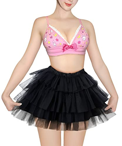 LittleForBig Women's Mesh Tulle Puffy Petticoat Tutu Ballet Bubble Short Ballerina Skirt Black S