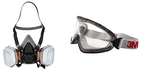 3M 6002C - Kit de Demi-masque respiratoire gaz/vapeur & Lunettes-masque de sécurité 2890SA, Classic