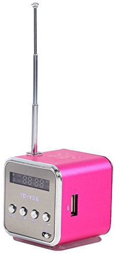 Portable Radio Retro, Radio Billig Td V26 Small Radios Mains And Battery Operated Mini Speaker Music Player FM Radio Fashion Support TF Card And U Disk (Pink)