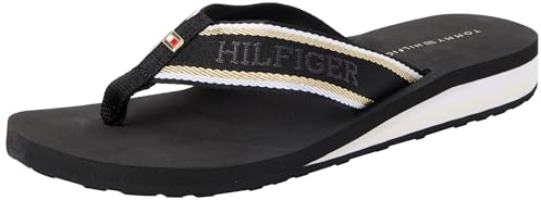 Tommy Hilfiger Damen Flip Flops Beach Sandal mit Keilabsatz, Schwarz (Black), 39