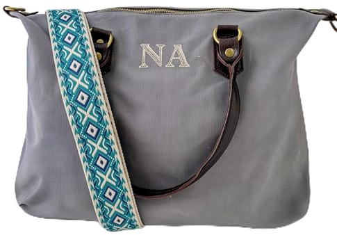 Cocholate Bolso Hombro Leonor - Bolso Personalizado - Bordado y Personalizado con tus iniciales - Correa étnica incluida (Gris)