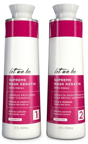 Let Me Be - Kit lisciante alla cheratina Supremeliss Mask, 2 in 1, Shampoo e Maschera anti-residui, Pulizia profonda e lisciatura 100% brasiliana, Lunga durata (2x1L)