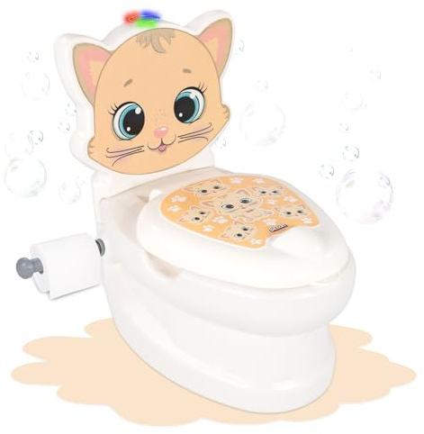 Lemodo Kindertöpfchen Töpfchen Kinder ab 18 Monate Kindertoilette Babytopf mit Spülgeräusch herausnehmbarer Innenbehälter rutschhemmender Boden Toilettenpapierhalter Töpfchentraining (Katze)