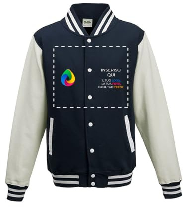Teetaly - Giacca Da Baseball Personalizzata Fronte/Retro Con Logo, Foto Testo, Varsity Jacket Unisex, Giacca Stile College Old School Unisex (Blu Navy-Bianco, M)