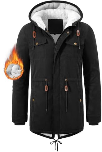 UMIPUBO Manteau Homme Hiver Parka Chaud Outdoor Zippées Blouson Veste Polaire Manteau à Capuche Outercoat avec Poches(Noir,XL)