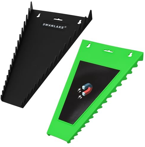 Magnetic Wrench Organizer 2-Piece, Wrench Rack Tool Trays SAE (1/4 to 1-1/16), Metric (6mm to 24mm), 32-Slot Drawer Storage Tools, Wrench Set Holder