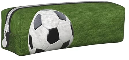 ASPOIJHN Aufbewahrungstasche (Fußball auf Gras), Leder-Federmäppchen, kompakt, leicht, Schreibwaren-Organizer für Studenten, Jungen, Mädchen, Erwachsene, weiß, Einheitsgröße, Schulranzen-Set