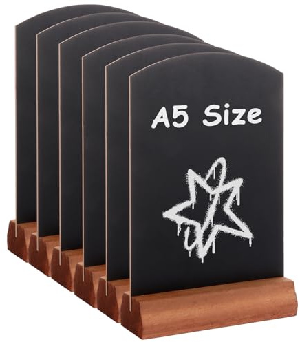 APACALI 6 Pack A5 Chalk Board, 21x15cm Small Chalk Boards with Stands, Double Sided Tabletop Blackboard, Menu Board for Weddings Birthday Parties