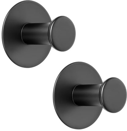 SAYAYO Ganci Adesivi Ganci Portasciugamani Nero in Acciaio Inox Gancio Appendiabiti da Parete Ganci Accappatoio Bagno Senza Foratura Appendi Strofinacci per Cucina, 2 Pezzi