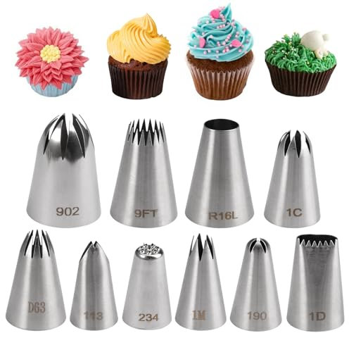 10 Pezzi Grande Inox Bocchette Decorative, Professionale Beccucci in Acciaio Inox, Bocchette Decorative Accessori per Cupcakes, Beccucci in Acciaio Inossidabile, per Decorare Torte, Cupcake, Biscotti