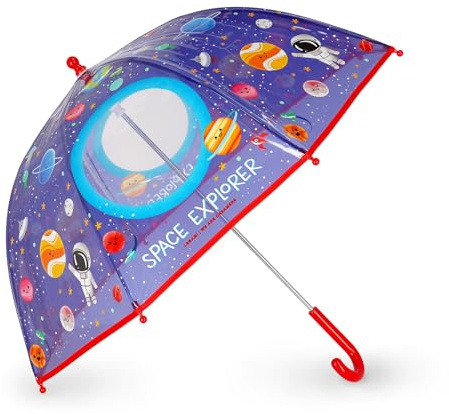 Legami VUSE Dancin' In The Rain Children's Umbrella, Windproof Structure, Manual Opening, Fabric Closure with Space for Names, Hook Handle, 73 x 65 cm, blue, Small, SPACE