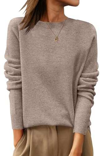 ANRABESS Womens 100% Wool Sweaters Crewneck Long Sleeve Work Business Casual Basic Sweater Tops 2026 Fall Outfits Khaki Large