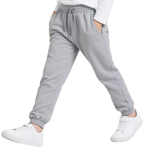 Hoseay Pantalon Jogging Garçon Taille Élastique Réglable à Cordon 6-14 Ans | Serrage avec Poches Survêtement, Confortable,Doux Pantalon de Sport pour Enfants,Printemps Automne,École Loisirs