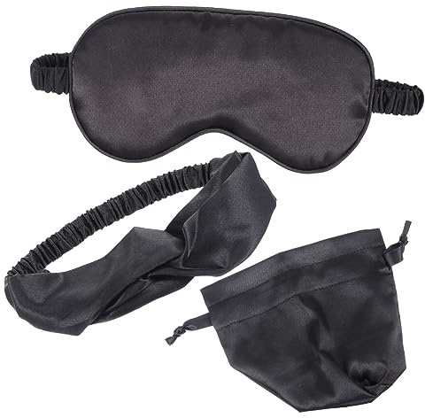 FIXOSHEE Set de Masque de Sommeil Soie avec Bandeau et de Rangement Masque Nuit Femme Relaxant pour Stress et Détente Cadeau Anniversaire et Fêtes
