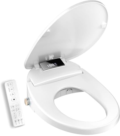 WLJBIDET Electric Heated Bidet Toilet Seat with Remote Control, Adjustable Warm Water & Pressure, Air Drying, Self-Cleaning Nozzle, Oscillating Cleaning, Display Screen, Slow Closed Lid - Elongated
