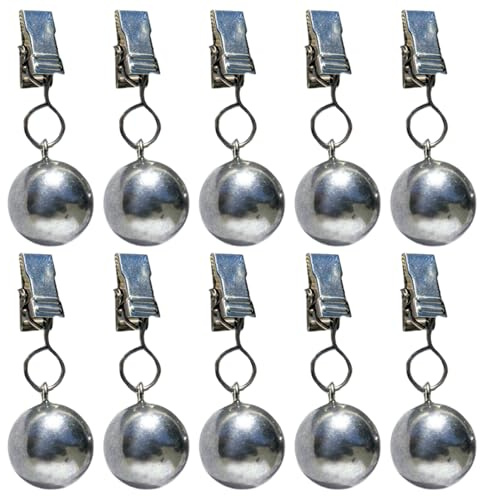 Hbbgdiy Pesi per Tende in Acciaio Inossidabile Confezione da 10 Pesi per Tovaglie Pesanti con Sfera Clip Antivento per Tende da Esterno per Interni Tovaglia Bandiere Decorazioni da Giardino