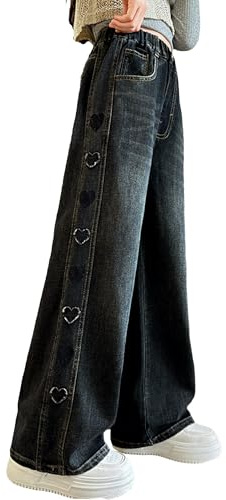 FEOYA Jean Fille Stretch Baggy Noeud Taille Élastique Style Coréen 5-13 Ans