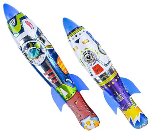 BESTonZON Inflatable Rocket 2pcs Set 63cm Large 55cm Small Hand-Throw Flying Rockets Outdoor Play Birthday Party