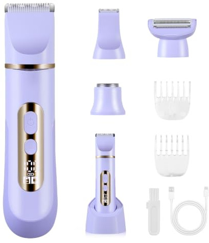 Afeitadora eléctrica para mujer Recortadora 4 en 1 para zona bikini, cuerpo, resistente al agua IPX7,cortapelos afeitadoras corporal para piernas, brazos, cara y axilas