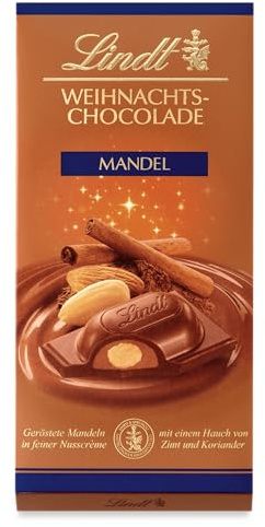 Lindt Schokoladen Tafel Weihnachtsmandel | 100 g | Mandeln in Nusscreme umhüllt von feinster Vollmilchschokolade | Schokoladen-Geschenk zu Weihnachten