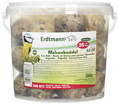Erdtmanns Meisenknödel ohne Netz 35 Stück im Eimer 3 kg – Wildvogelfutter mit Getreideflocken & Sonnenblumenkernen – umweltfreundlich & ganzjährig – ohne Plastiknetz