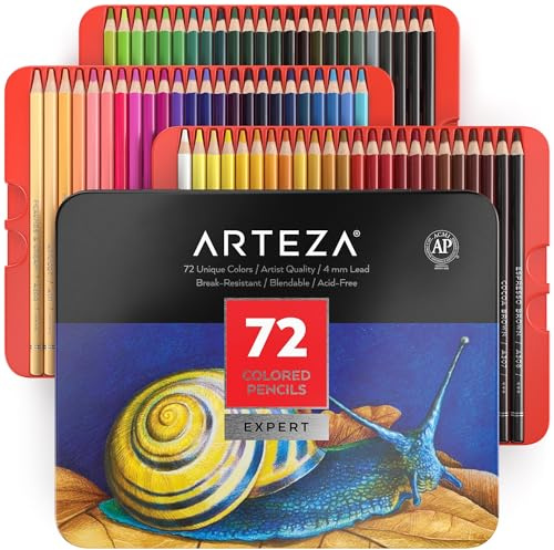 ARTEZA Colored Pencils 72 Soft Wax-Based Color Pencils for Adults & Artists. Pre-Sharpened Drawing Set for Blending, Coloring, Shading & Sketching. Professional Art Supplies in Tin Box, Holiday Gift