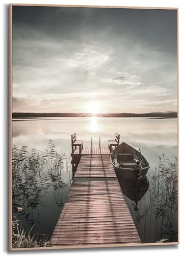 REINDERS Gerahmtes Bild, Steg am See, Wohnzimmer, Bilder, Wanddeko, Room Decor, MDF, Blau, 70x50cm