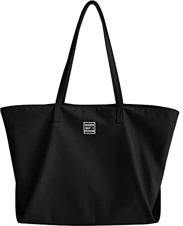 MAYMOONER Schwarze Tote Bag mit Reißverschluss Damen Nylon Umhängetasche Große Kapazität Lässige Handtaschen für die Arbeit Schule