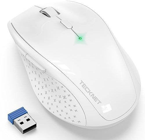 TECKNET 2.4G Wireless Mouse for Laptop, 4800 DPI Optical Computer Mice with 6 Adjustable Levels, 30 Months Long Battery Life Cordless Silent USB Mouse for Notebook, PC, Office Home Work (White)
