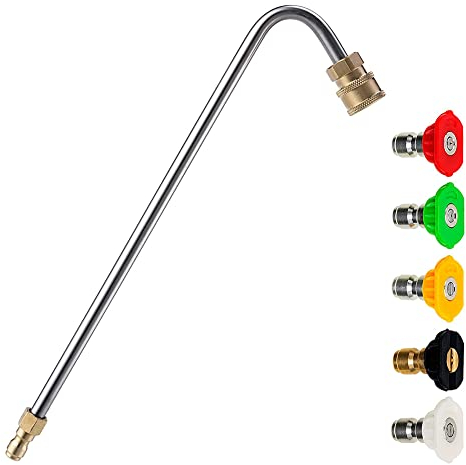 Kit de limpiador de canalones de lavadora a presión, varita de extensión en ángulo de 13 pulgadas para Karcher, 5 puntas de boquilla, conexión rápida de 1/4 pulgadas