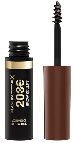 Max Factor 2000 Calorie Volumising Brow Sculpt Gel, Long-Lasting, Plumped & Fuller-Looking Brows, Waterproof, Smudge-Proof, Shapes & Intensifies, 004 Black Brown, 4.5ml