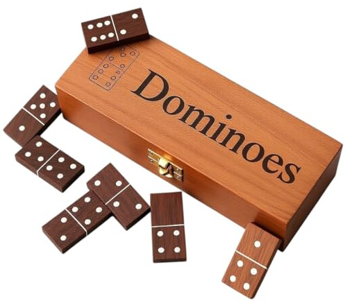 T one Dominos Set for Adults with Wooden Box(28 Tiles) | Dominos for Kids | Family Party Game | Gift for Birthday/Christmas/Father Day (Design-1)