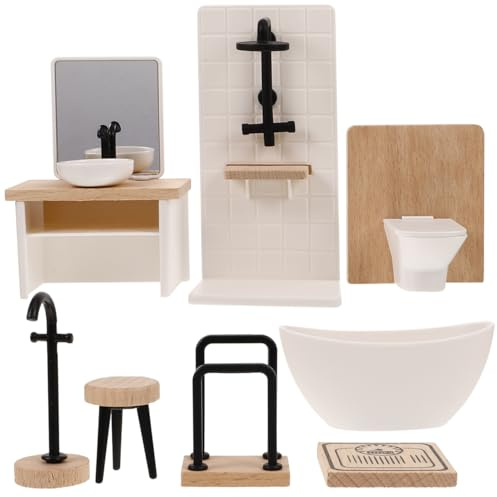 Vaguelly 1 Set Dollhouse Miniature Bathroom Toilet Sink Bathtub Furniture Shower Room Decor Doll House Accessories