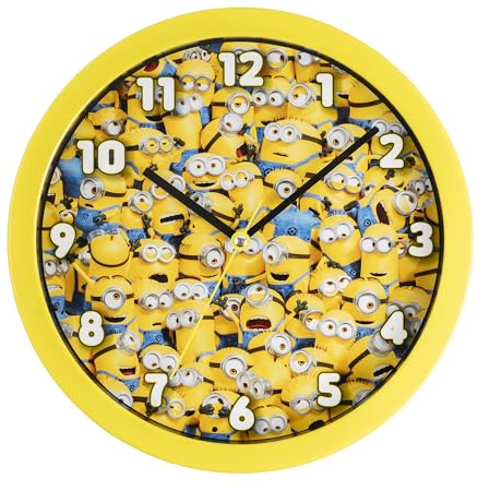 Accutime Orologio da parete per bambini, motivo: Minions, colore: giallo, per camera da letto, ufficio, scuola, DMF3017