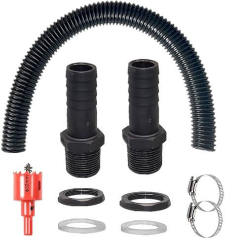 Ylinwtech Kit de raccordement pour citerne de pluie - Tuyau de raccordement de 50 cm et 2 raccords de tuyau de 25 mm - Avec écrou de blocage et ouvre-trou, connecteur pour tonneau de pluie