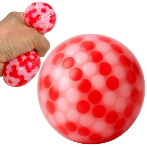 MIJOMA Antistress-klämboll med pärlfyllning – stressminskning och muskelträning, rolig knådning, perfekt för kontor och resor, 7 cm (vit/röd)