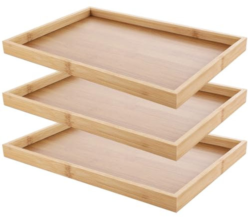 VIDETOL Wooden Tray Set of 3, 13x9x1 Rectangular Bamboo Tray, Breakfast Food Trays Nesting Trays for Eating, Wood Serving Trayes for Dinner Tea Dessert