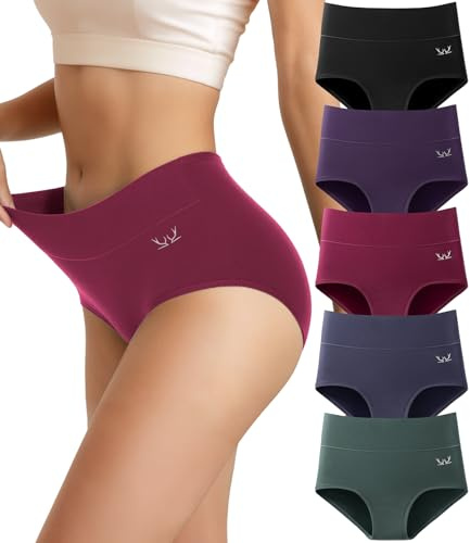 RUIXUE Culotte Femme Coton Taille Haute Lot de 5 Sport Shorts sous-vêtements Extensibles pour Femmes Elasticité Ventre Plat Post Accouchement Gainante Slip Shorts Shorty