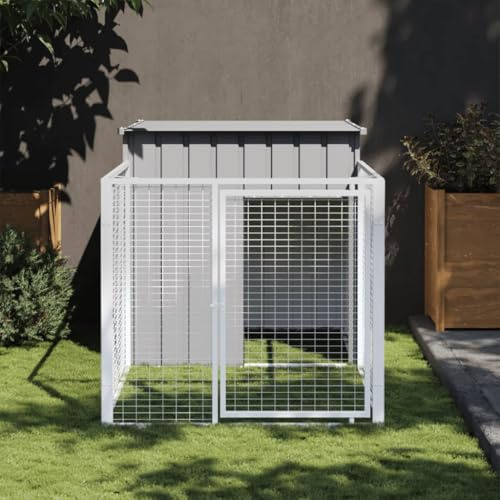 Festnight Gabbia per Cani da Esterno con Tetto in Acciaio Zincato, Box Casetta Corsa Grigio Chiaro 110x201x110 cm