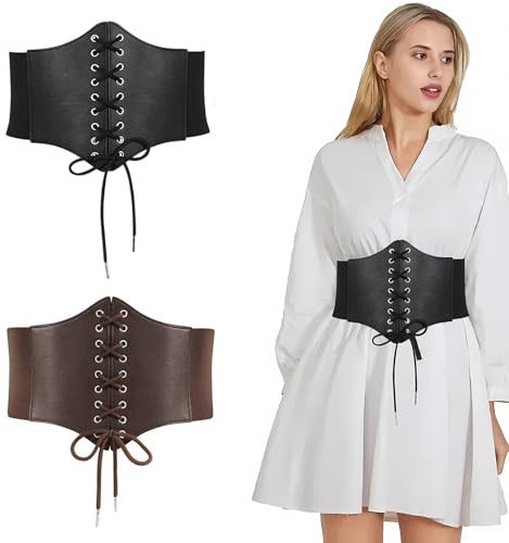 YMTWSRY Korsett Gürtel, 2 Stück Taillengürtel Damen Piraten Korsett Breiter Gürtel Damen für Kleid Schwarz und Braun Waist Corset Vintage Corsage Waspie für Kleider Cosplay Kostüm