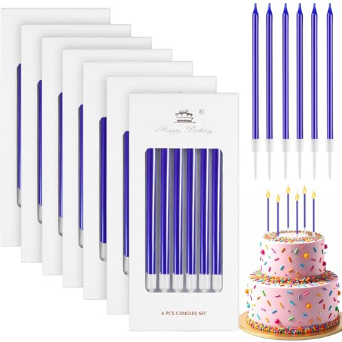 Annickee 42 Velas Cumpleaños, Velas de Cumpleaños con soporte, Vela Cumpleaños para decoración de tartas, 5.5in Largas Vela de Cumpleaños para Tarta de Cumpleaños, Aniversario, Fiesta (Azul)
