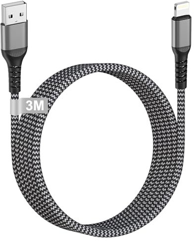 Cable iPhone 3 Metros [Certificado MFi], Cable Cargador Lightning Largo Cable Lightning 3M Cable Carga Rapida Cable USB Lightning Cable Phone USB para iPhone 14/13/12/11/X/XS/XR/8, iPad, AirPods