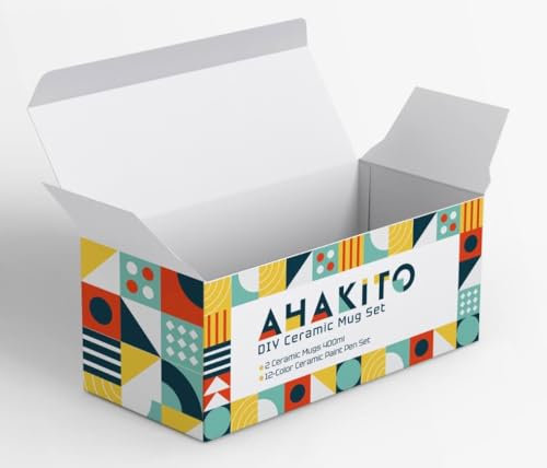 ahakito Keramik Tassen Bemalen Set WeißE Porzellan Tasse Zum Bemalen Set Malset Porzellanstifte SpüLmaschinenfest, Kreativ Geschenk für Ihn Sie,Tasse Selbst Gestalten Basteln Erwachsene