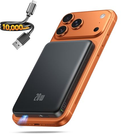 Portable Charger for Magsafe Power Bank - 10000mAh Magnetic Phone Charger, USB-C 20W PD Fast Charging, Slim Wireless Battery Pack for iPhone 17/16/15/14/13 Series,for Travel Cruise Essentials-Obsidian