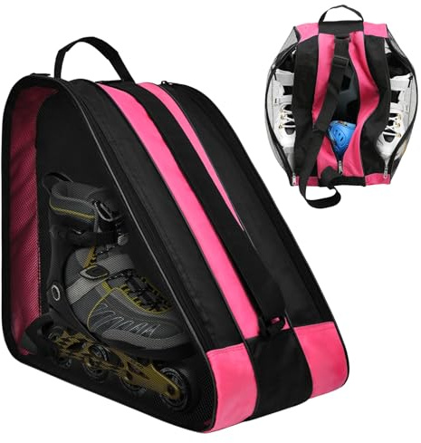 Sac de patins à roulettes, idéal pour les patins à roulettes, les patins à glace, les patins à roulettes, les patins artistiques, le hockey sur glace – Sac de skate pour enfants et adultes (rose)