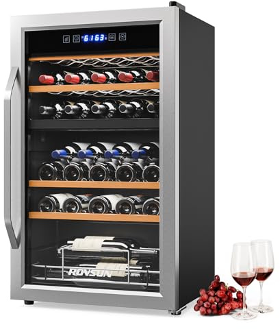 Bonnlo 33 Bottle Dual Zone Wine Cooler Refrigerator, 41°F-64°F Freestanding Compressor Wine Chiller, Beverage Wine Fridge with Digital Temp Control & Glass Door for Red White Wine, Champagne, Beer