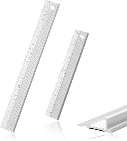 2 Pcs Aluminium Ruler 30cm, 30cm Ruler and 20cm Kit, Rulers Straight Edge with Raised Grip Scale Rulers, Sewing Accessories for Precision Measurements and Crafting Projects