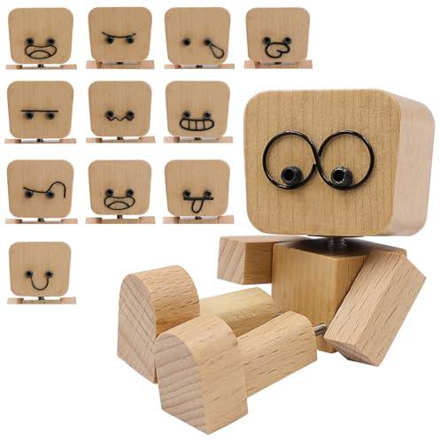 JJQHYC Decorazione per Cruscotto Auto, Figura di Legno con 12 Espressioni Magnetiche, Ornamenti Decorazioni Casa Regali Creativi per Compleanno, Natale