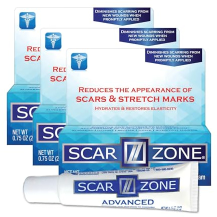 Scar Zone Advanced Scar Cream - Intensive Scar Removal Ointment for Old & New Scars, Fades Stretch Marks, Burns, & Surgical Marks (Pack of 3)